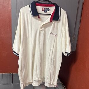 Chaps Men's White Polo Shirt with Navy and Red Details